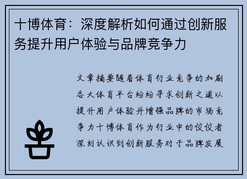 十博体育：深度解析如何通过创新服务提升用户体验与品牌竞争力